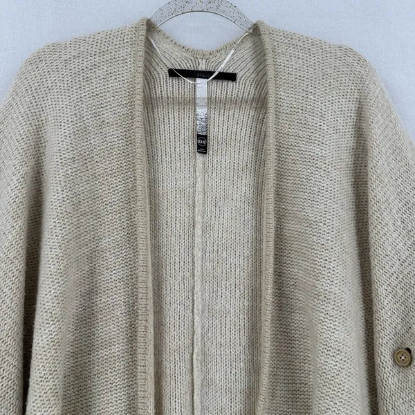 Kensie One Size Cream Knit Poncho Cardigan Fringe Cape Boho Coastal Grandmother - Image 3