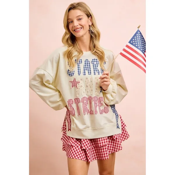 BiBi‎ 4th Of July Stars And Stripes Patches Sweatshirt - Cream - Small - Image 4