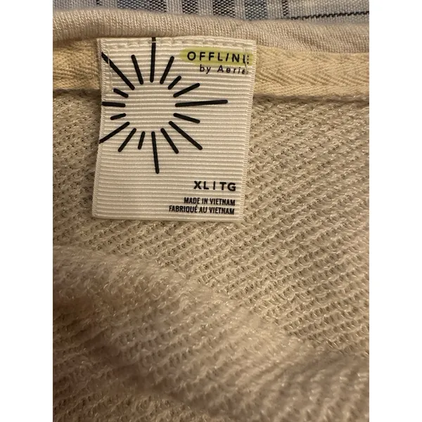 Offline By Aerie Sweatshirt Ruched Front Long Sleeve Vneck Thumbholes Beige XL - Image 6
