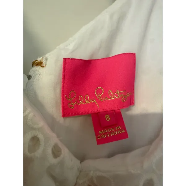 Lilly Pulitzer Emiline Eyelet Romper White Ruffle V-Neck Cotton Dress Size 8 - Image 4
