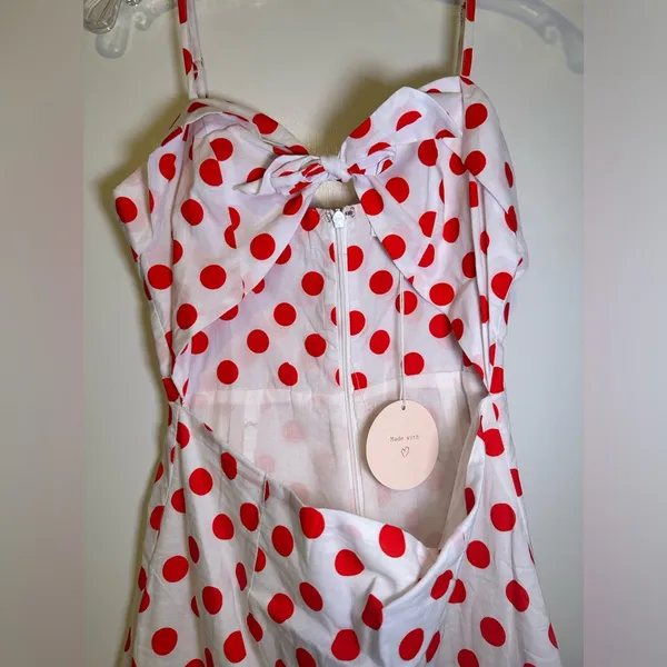 NWT Wild Honey polka dot cutout mini dress white and red size M - Image 5
