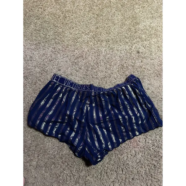 Victorias Secret Navy Gold Metallic Stripe Scallop Pajama Shorts Small - Image 4