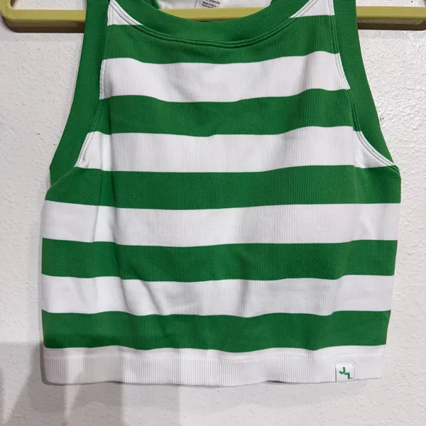 JoyLab Green White Striped Crop Tank Top Sz XL - Image 4