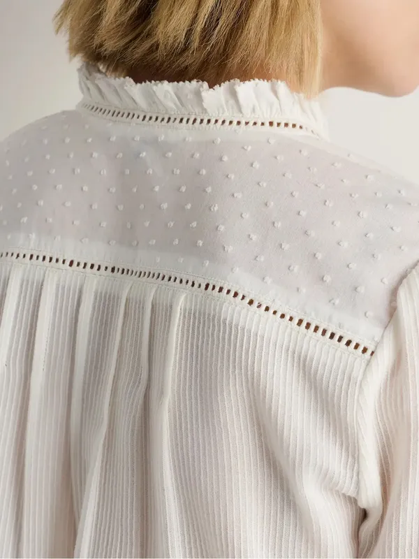 Quince Organic Textured Cotton Peasant Blouse in White size Large $158 - Image 4