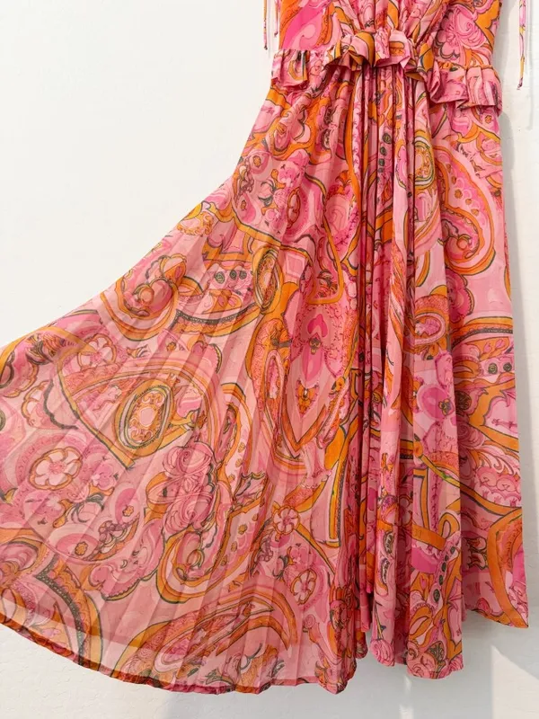 Delfi Collective Lilah Dress Size Small Floral Midi Ruffle Trim Romantic Boho - Image 7