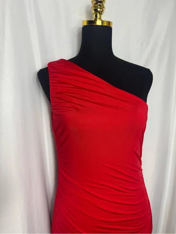 One-Shoulder Red Ruched Bodycon Dress party fits elegant low luxury XL - Image 2
