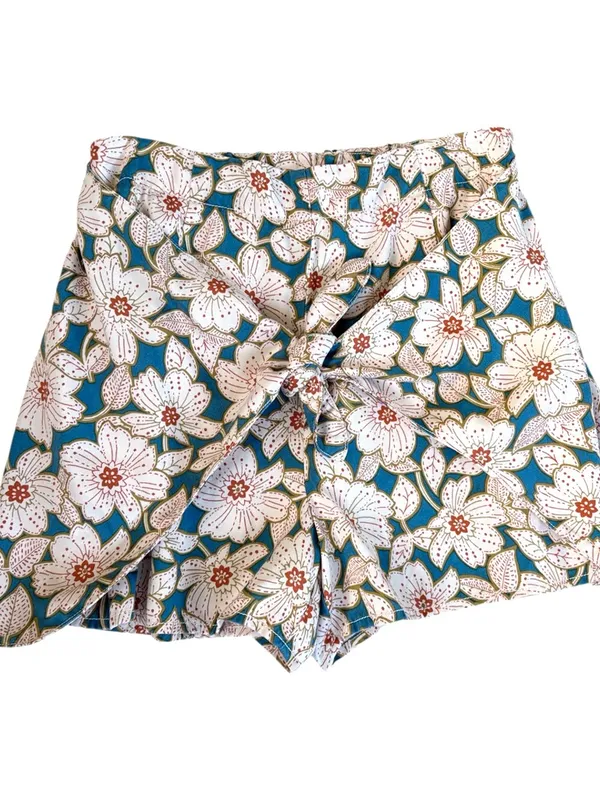 EUC Anthropologie Georgine Skirted Shorts Teal Floral Size XS - Image 4