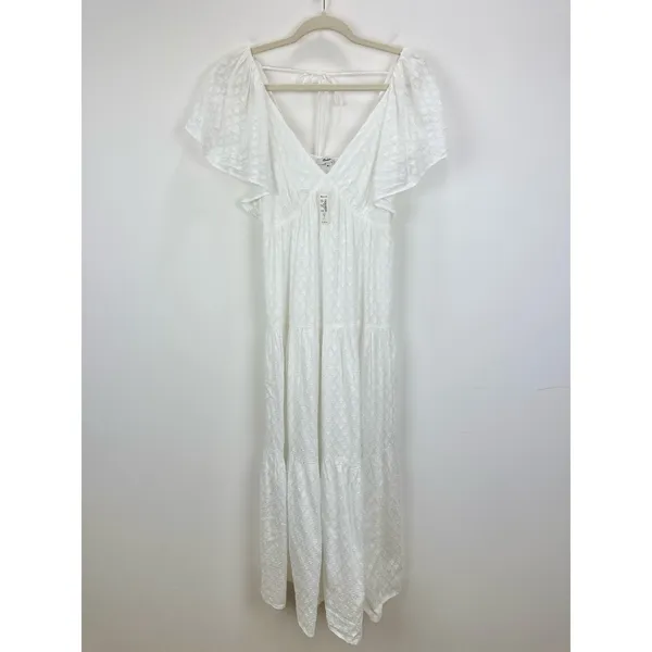 Madewell Tie Back Flutter Sleeve Tiered Midi Dress White Cottagecore US 00 NWT - Image 7