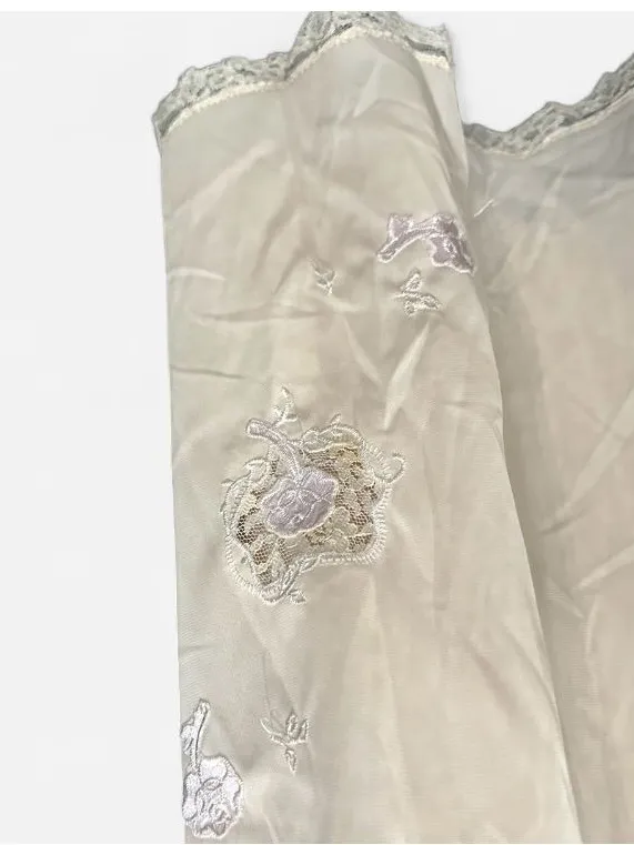Vintage 50s 60s Charmode Sears Cream Lace Embroidered Nylon Slip Dress M USA - Image 7
