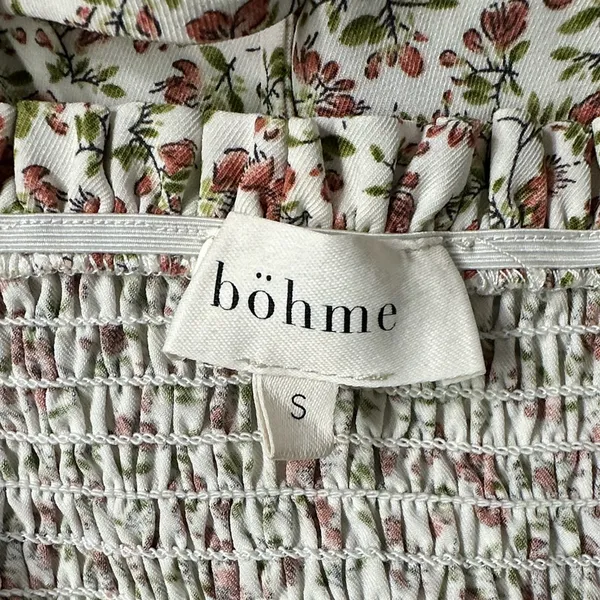 Bohme Ivory Smocked Floral Print Mini Dress Women Small Romantic Prairiecore - Image 9