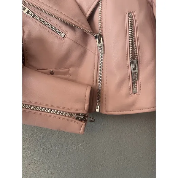 Blank NYC Pink Faux Leather Cropped Moto Jacket Blush XS - Image 3