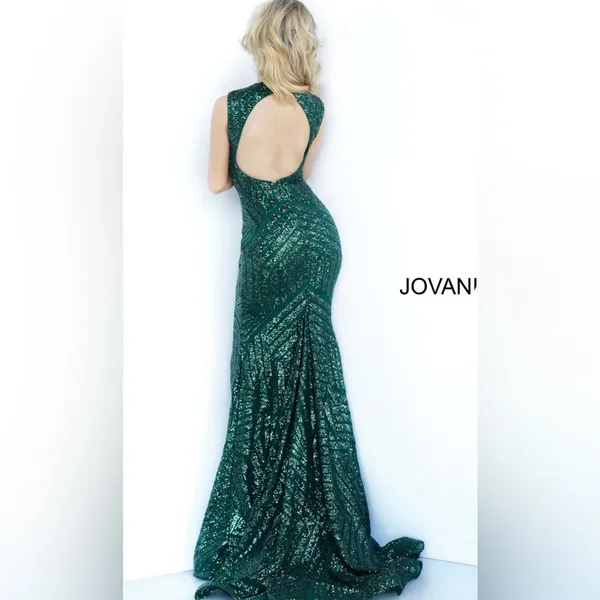 Jovani Hunter Green Sequin Open-Back Holiday Dress w/Small Train Sz 22 - Image 4