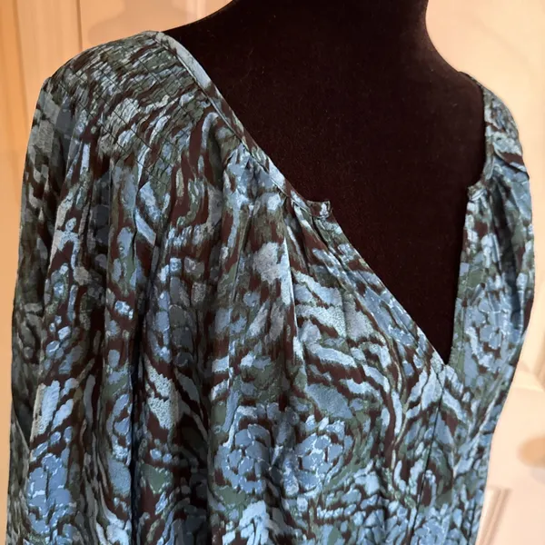 Lane Bryant Dress Womens 24‎ Blue Green Smocked shoulder Long Sleeve Midi dress - Image 2
