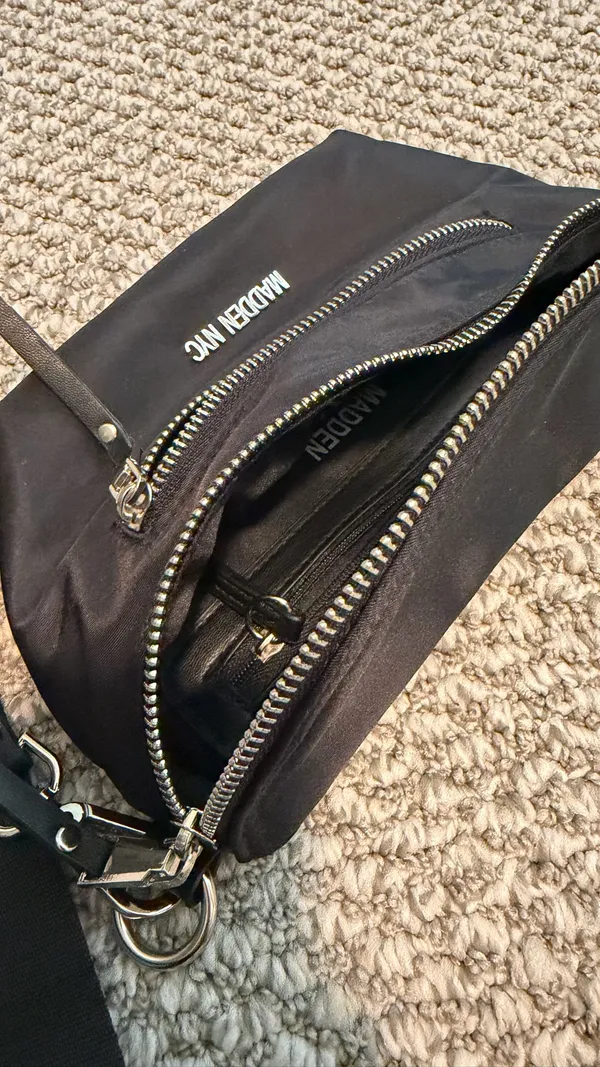 Steve Madden Madden NYC Crossbody/Fanny Pack Black with silver zipper accents - Image 3
