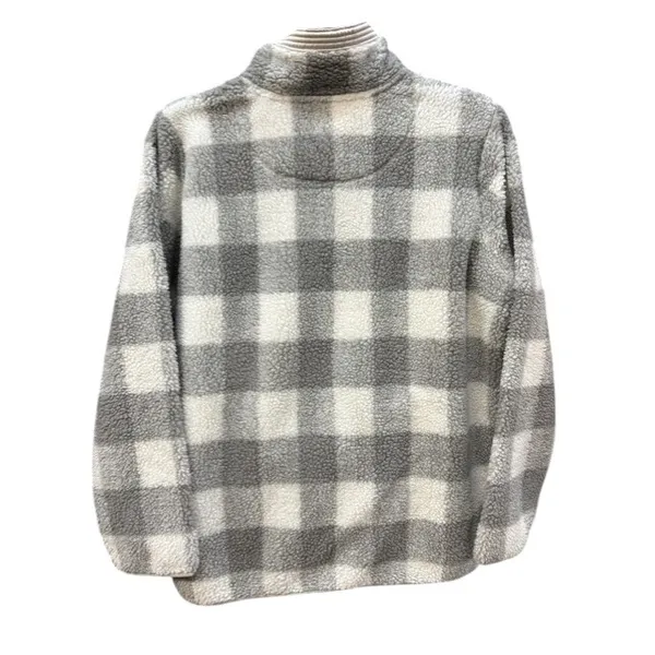 Abercrombie & Fitch Grey White Buffalo Plaid Sherpa Fleece Quarter Zip Pullover - Image 2