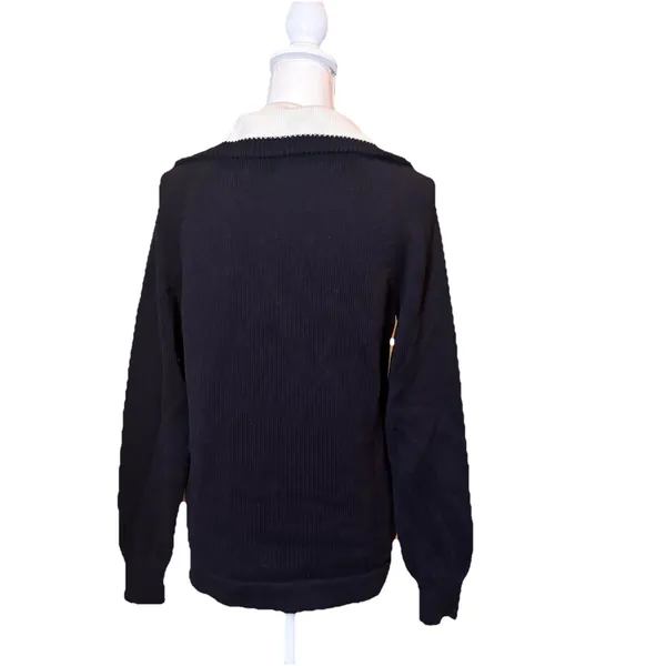 Lauren Ralph Lauren LRL Women's Sweater Large‎ Black Half Zip Cotton Pullover - Image 2