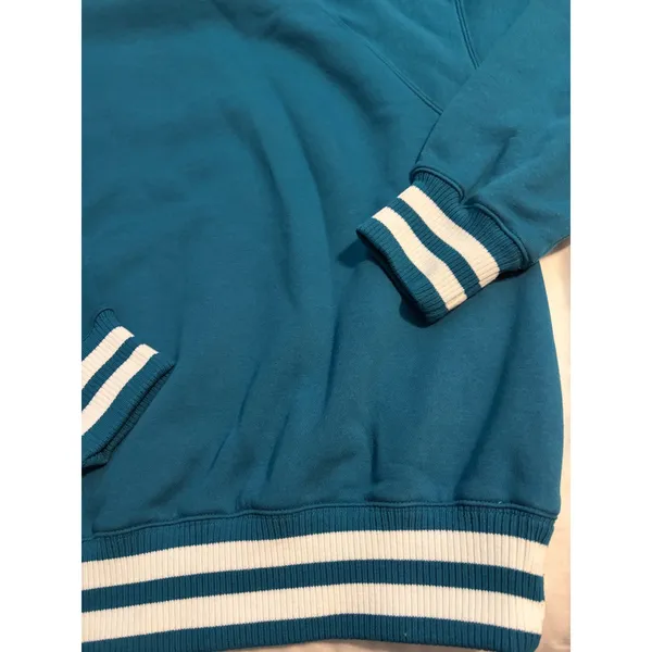 DSG Sweatshirt Mockneck Varsity Dark Teal Blue Striped Fleece NWT Medium - Image 2