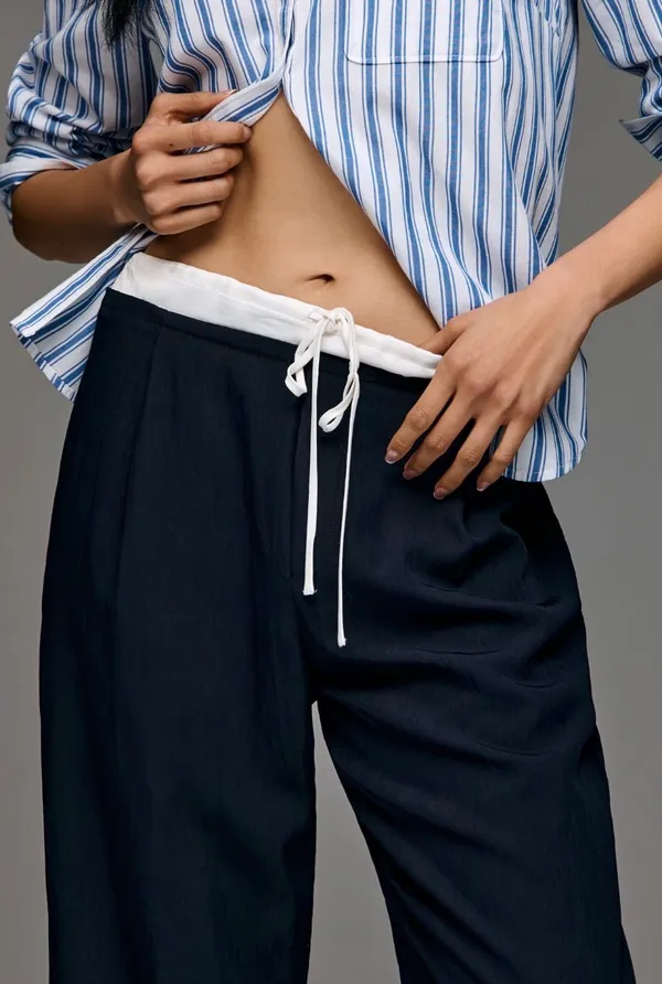 Anthropologie Layered Drawstring Wide-Leg Trousers, Size S - Image 4