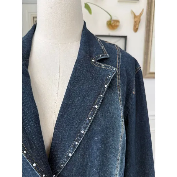 Lanie New York Women's Denim Rhinestone Blazer XL - Image 2