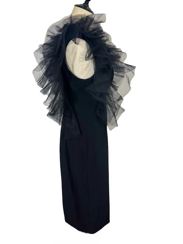 Jovani Sheath Dress with Layered Tulle Shoulders 43152 LBD - Image 6