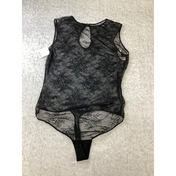 Auden Womens Black Floral Lace Sleeveless Thong Bodysuit Large‎ 023102212 - Image 2