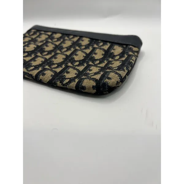 Vtg 1980s Christian Dior Navy Blue Trotter Canvas and Leather Zip Pouch Wallet - Image 5