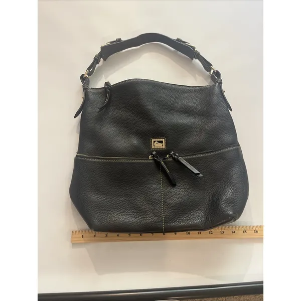 EUC Dooney & Bourke Dillen Black Pebble Leather Hobo Shoulder Bag 2 Pocket Sac - Image 5