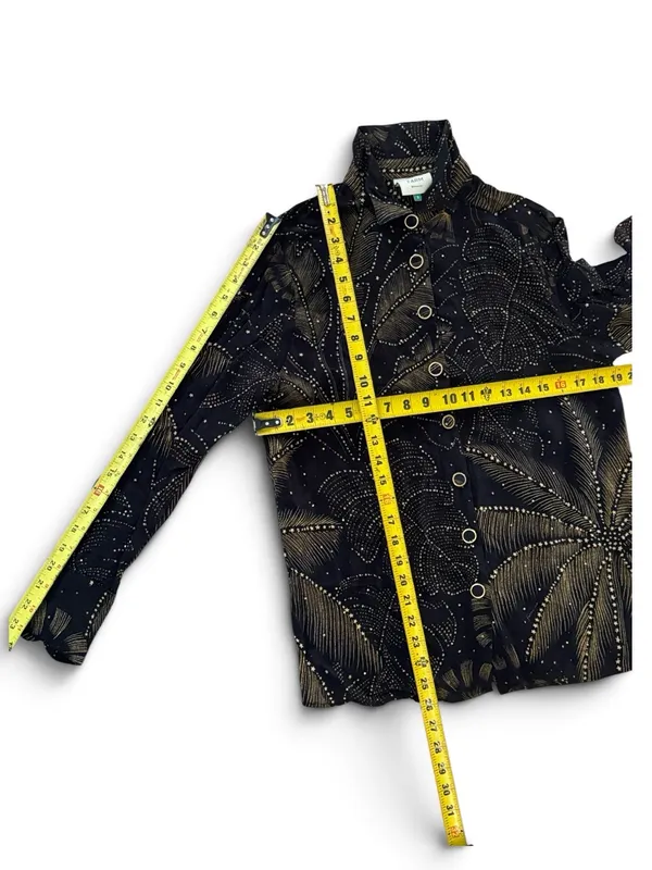 FARM Rio palm-print Crystal Embedded button-up Long Sleeve shirt Size Small - Image 14