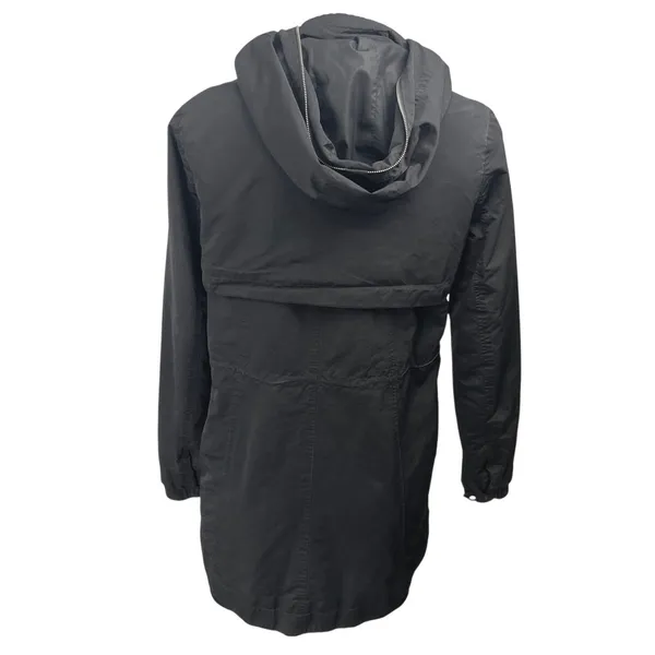 Zara Women's Black Long Sleeve Hooded Hoodie Zip Up Trench Rain Coat Jacket XS - Image 2
