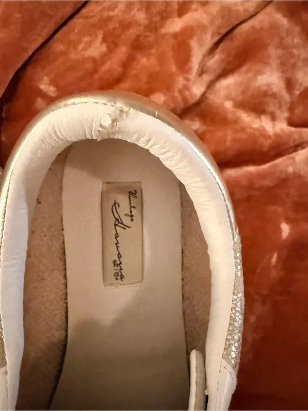 Vintage Havana Kate Gold Snakeskin with Glitter Neutral Lace Up Cssual Sneaker - Image 6