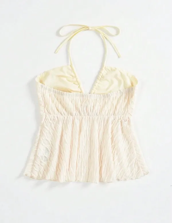 Backless Peplum Hem Halter Top Yellow - Image 2
