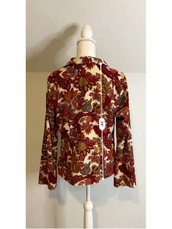 Women's Floral Paisley Orange Cream Red Paisley Blouse L - Image 5