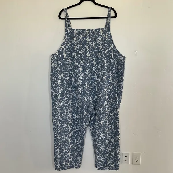 Unbranded Floral Bib Overalls Women XXL Blue White Wide Leg Adjustable Straps EX - Image 4