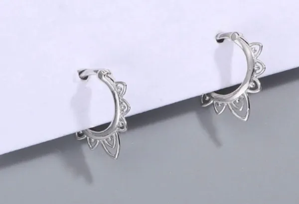925 Silver Plated Hollow Flower Hoop Earrings for Women - Image 2