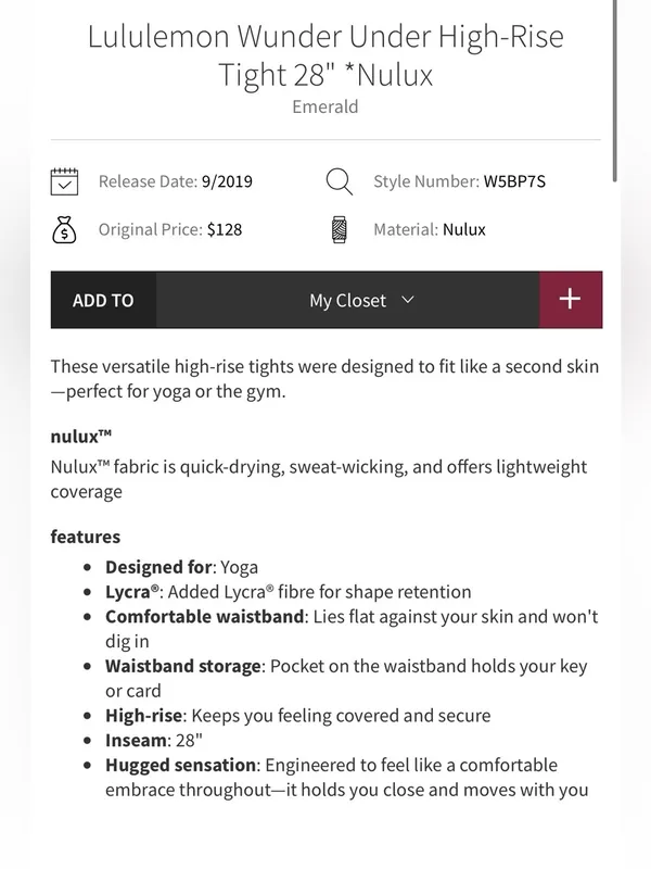 Lululemon Wunder Under High-Rise Tight 28" *Nulux size 10 - Image 6