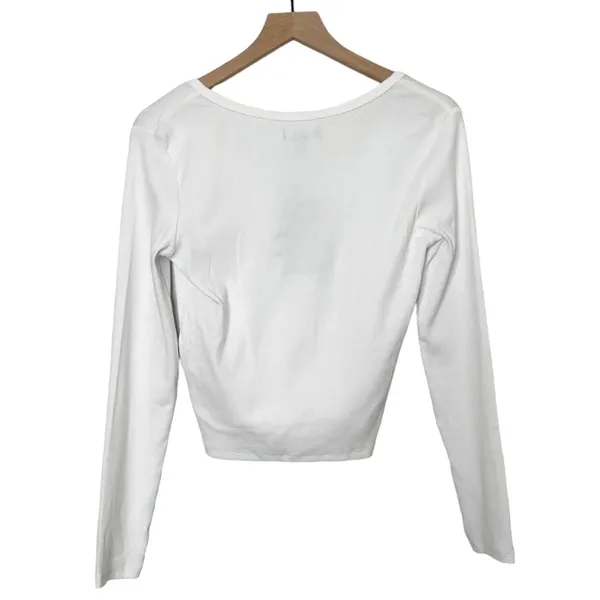 NWT Jane Notch Neck Long Sleeve Cropped Top in White Size Medium - Image 6