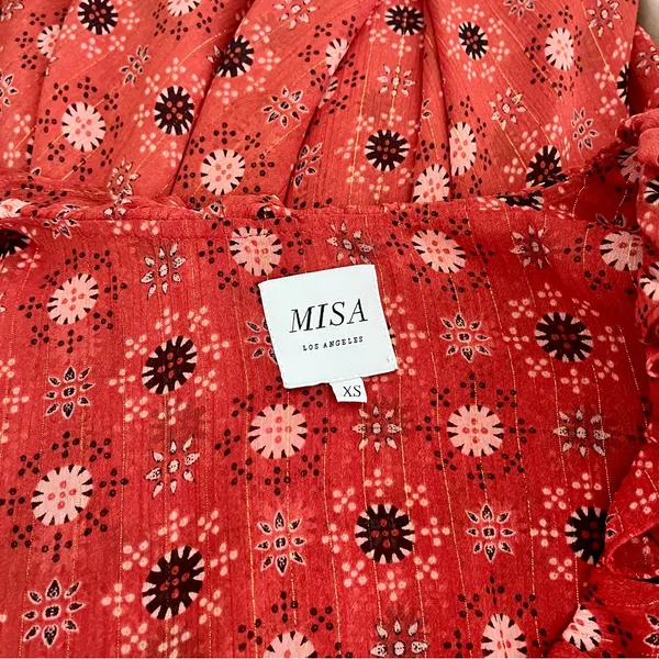 Misa Red ‘Veruka’ Long Sleeve Ruffle Mini Dress in Floral “Maravi Dots”, Size XS - Image 7