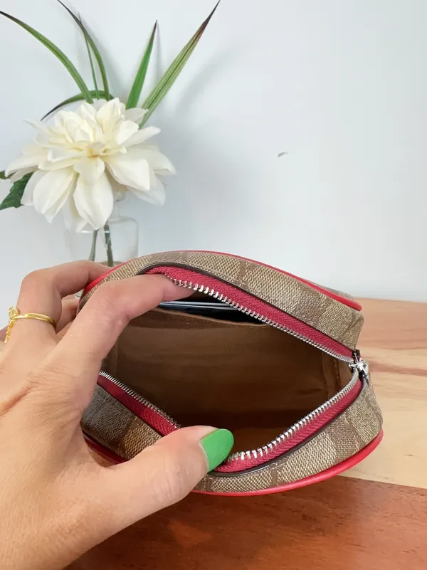 Coach NWT Dome Cosmetic Bag In Signature Canvas With Wild Strawberry - Image 5