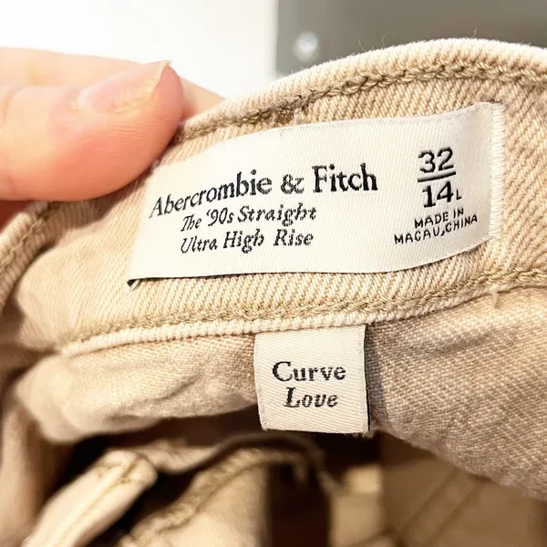 Abercrombie The 90's Straight Curve Love Ultra High Rise Jeans Tan Khaki 14 Long - Image 3