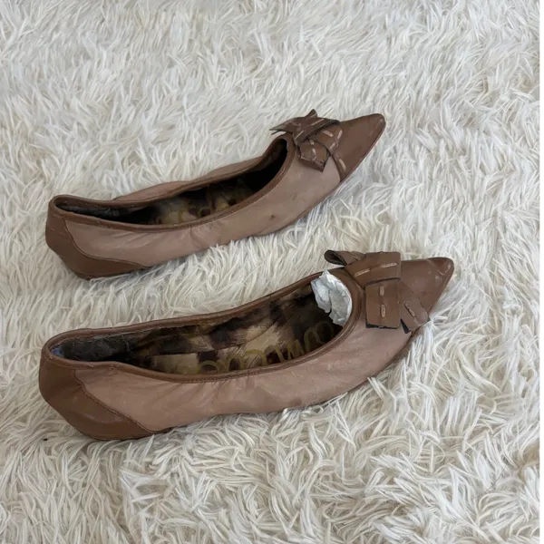 Sam Edelman Pointed Toe Ballet Flats‎ Leather Bow Accent Brown Shoes 6.5 - Image 3