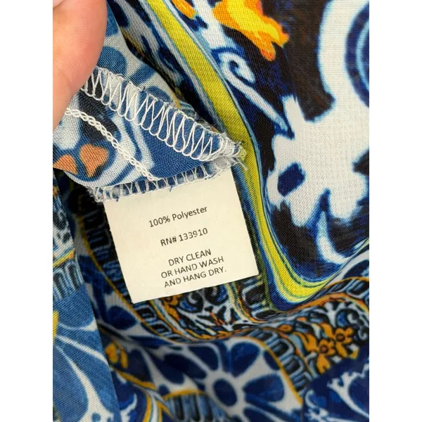 Show Me Your Mumu Tunic Top Large Blue Yellow Tile Print Flutter Sleeve‎ Sheer L - Image 6