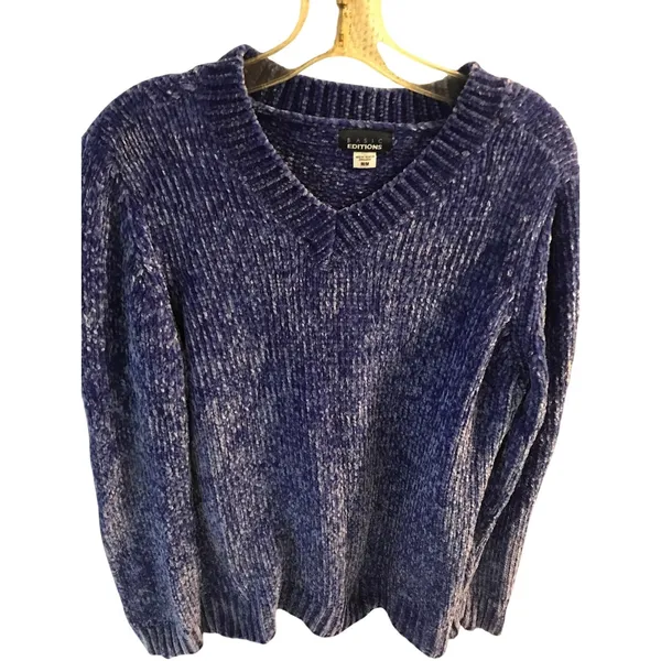 Basic Editions Sweater Women's Chenille V-Neck Knit‎ Blue Size M y2k soft - Image 2