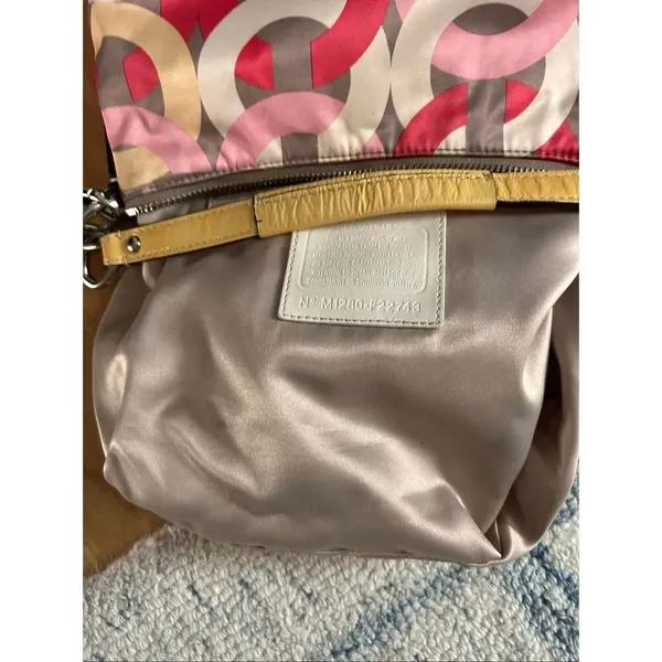 Coach vintage Y2K purse pink yellow white tan crossbody or shoulder bag 11x7 inc - Image 7