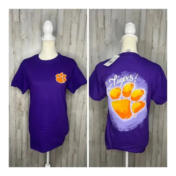 NWT Clemson Tigers Unisex Small Purple Paw Logo "Go Tigers" Short Sleeve T-Shirt - Image 2