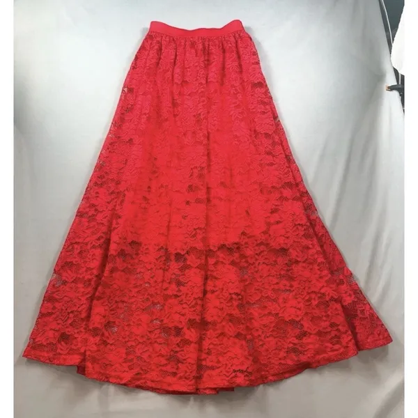 NWT Laffaire Lace Maxi Skirt Red Flowy Floor Length Boho Siren Vamp Whimsigoth - Image 4