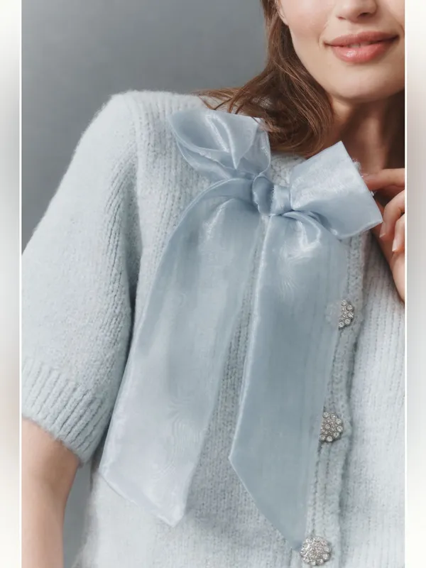 Anthropologie Maeve Short-Sleeve Bow Cardigan Sweater - Image 3