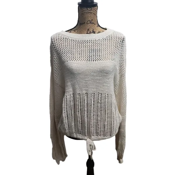 American Eagle Sweater Womens Size S Off-White Tie Front Open Knit Bohemian‎ - Image 2