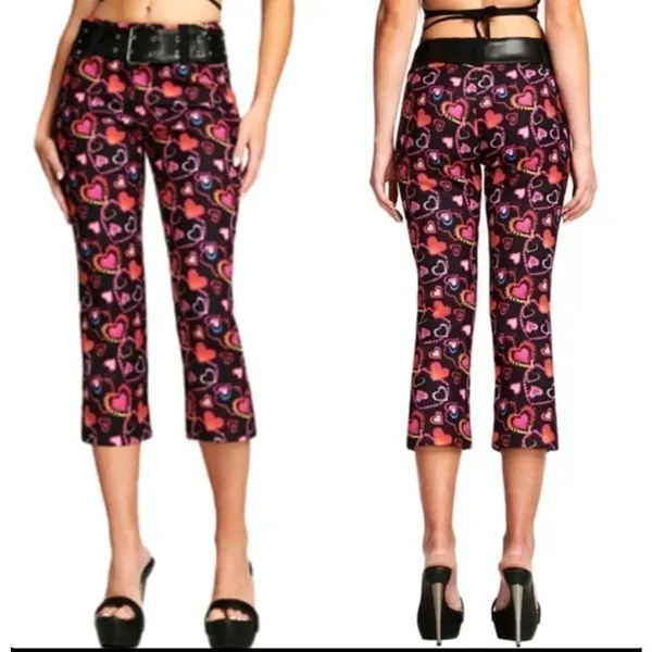I.AM.GIA Womens Rylee Cropped Pants Black Pink‎ Hearts Stretch XS - Image 2
