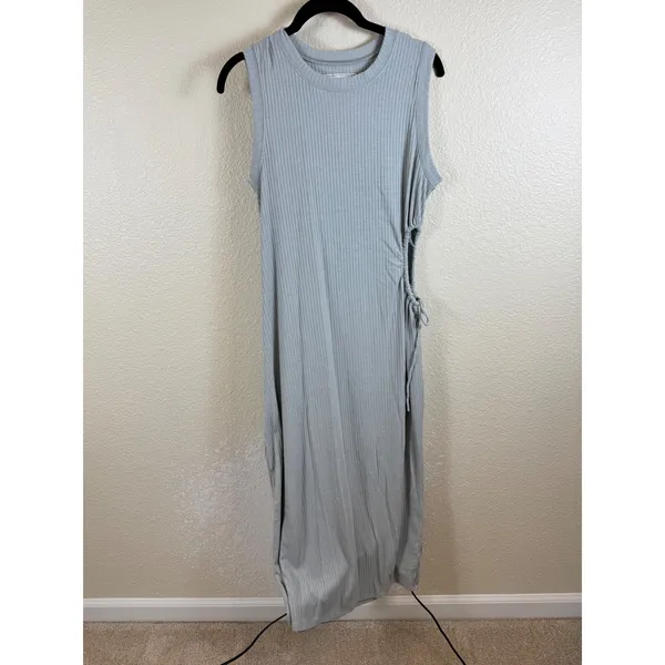 Abercrombie & Fitch Ribbed Sleeveless Maxi Midi Dress Womens Large Cutout Tie - Image 2