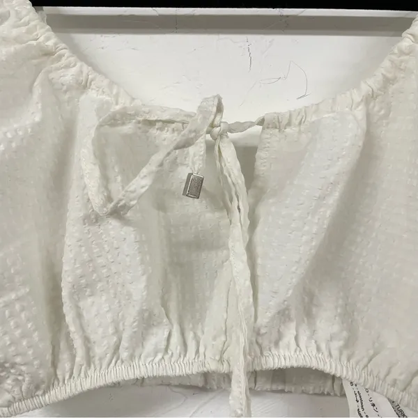 Zara White Cottage Core Swiss Dot Crop Top Blouse Womens M Summer Beachy - Image 5